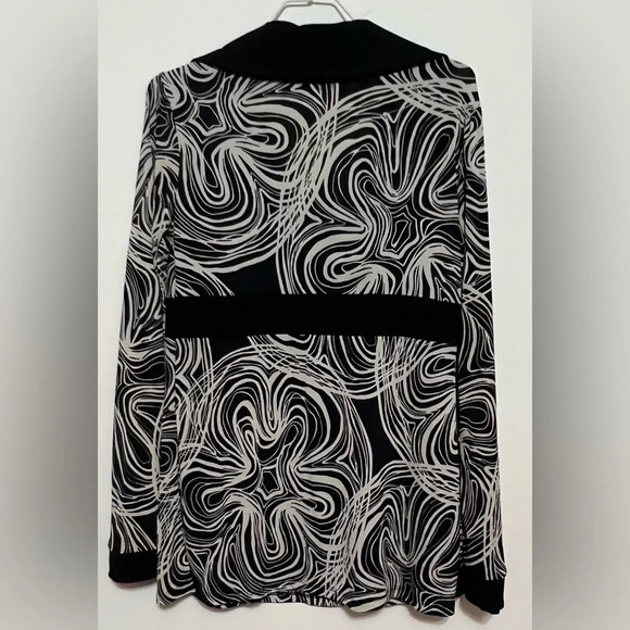 Bisou Bisou Retro Blouse Flare Sleeves Medium Black/Cream color - Picture 2 of 5